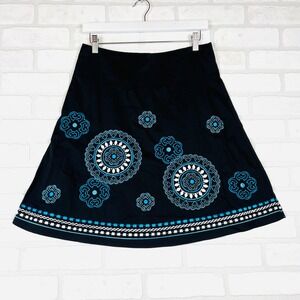 Black Embroidered Cotton Blend A-Line Skirt - Bohemian, Casual Size 3